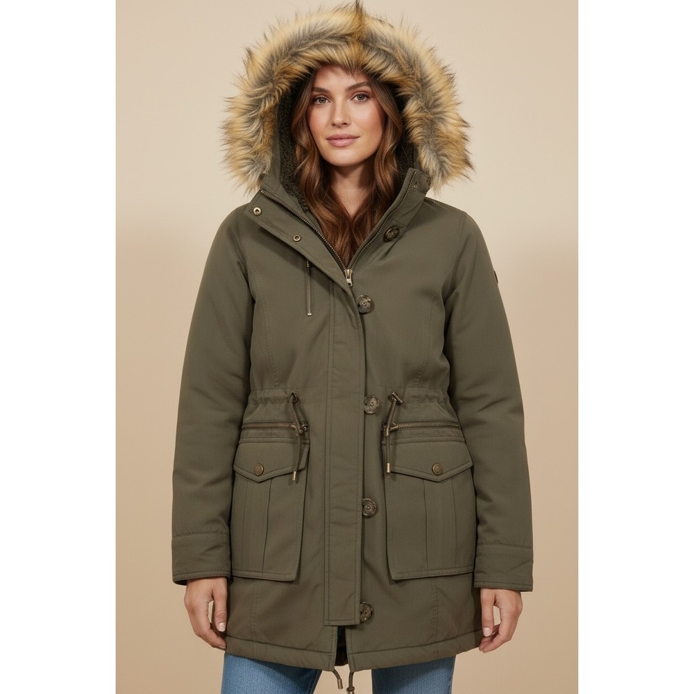 Rachel Rachel Roy Womens Olive Green Faux Fur Hooded Parka Jacket XS - Picture 3 of 13